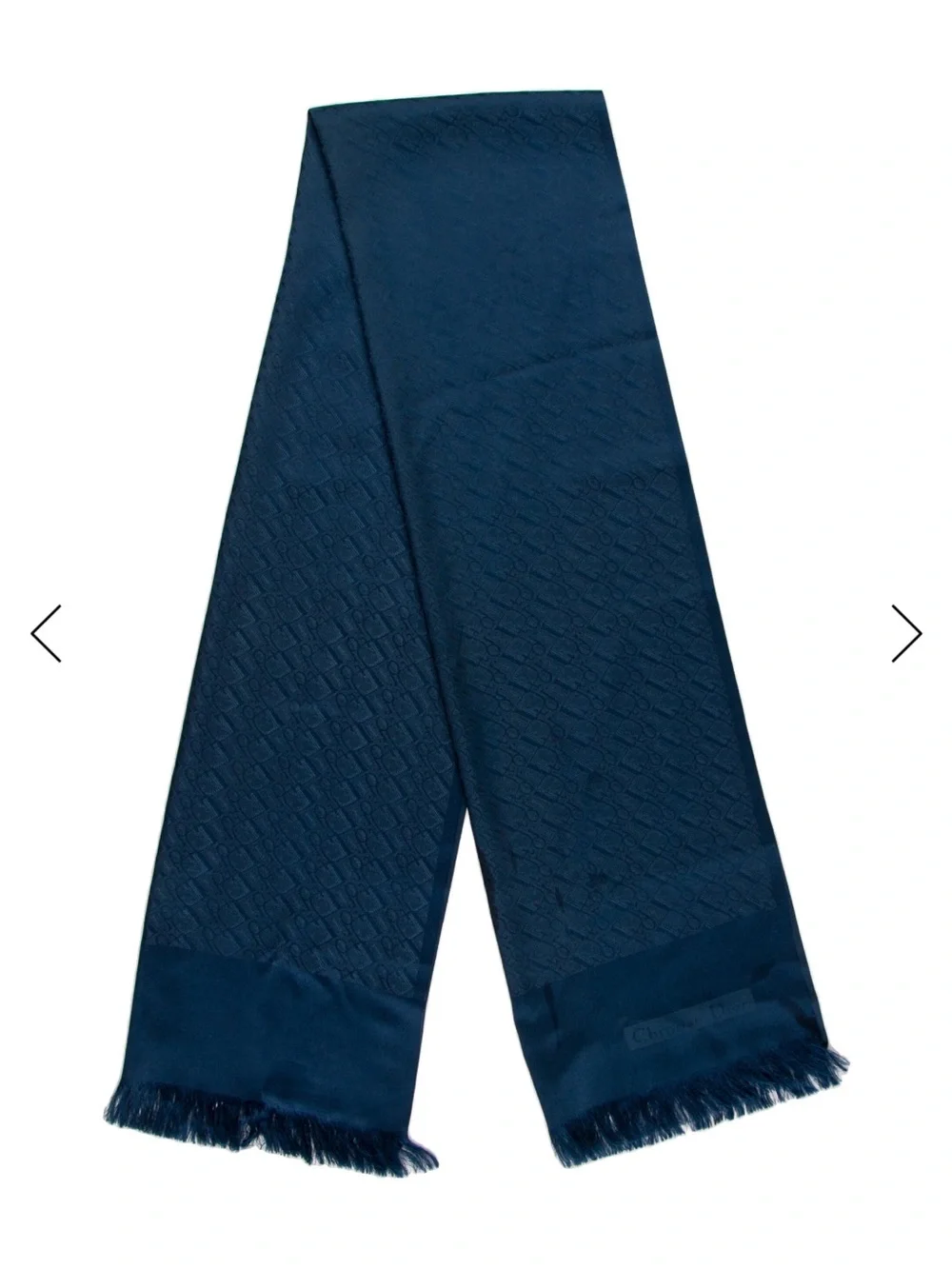 Dior Silk Navy Fringe Scarf Includes Box